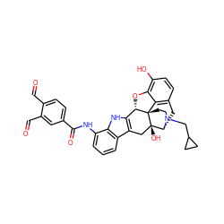 O=Cc1ccc(C(=O)Nc2cccc3c4c([nH]c23)[C@@H]2Oc3c(O)ccc5c3[C@@]23CCN(CC2CC2)[C@H](C5)[C@]3(O)C4)cc1C=O ZINC000003994906