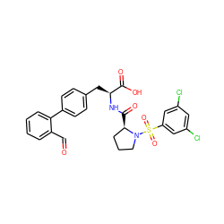 O=Cc1ccccc1-c1ccc(C[C@H](NC(=O)[C@@H]2CCCN2S(=O)(=O)c2cc(Cl)cc(Cl)c2)C(=O)O)cc1 ZINC000026650183