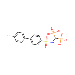 O=P(O)(O)C(NS(=O)(=O)c1ccc(-c2ccc(Cl)cc2)cc1)P(=O)(O)O ZINC000169351264
