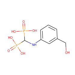 O=P(O)(O)C(Nc1cccc(CO)c1)P(=O)(O)O ZINC000013673752