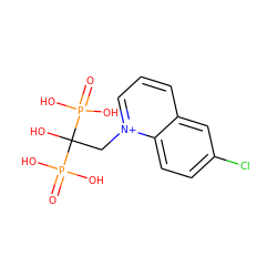 O=P(O)(O)C(O)(C[n+]1cccc2cc(Cl)ccc21)P(=O)(O)O ZINC000013643043