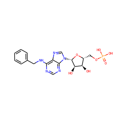 O=P(O)(O)OC[C@H]1O[C@@H](n2cnc3c(NCc4ccccc4)ncnc32)[C@H](O)[C@@H]1O ZINC000002097407