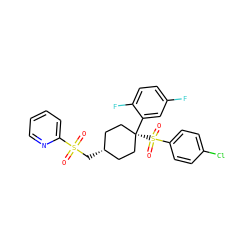 O=S(=O)(C[C@H]1CC[C@@](c2cc(F)ccc2F)(S(=O)(=O)c2ccc(Cl)cc2)CC1)c1ccccn1 ZINC000100061158