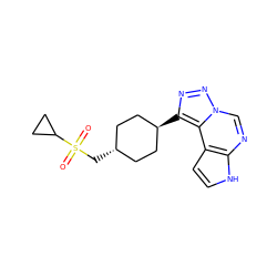 O=S(=O)(C[C@H]1CC[C@H](c2nnn3cnc4[nH]ccc4c23)CC1)C1CC1 ZINC001772588417