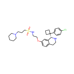 O=S(=O)(CCCN1CCCCC1)NCCOc1ccc2c(c1)[C@H](C1(c3ccc(Cl)cc3)CCC1)NCC2 ZINC000117348222