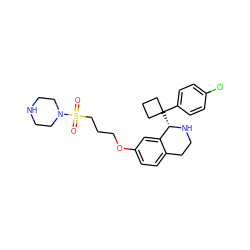 O=S(=O)(CCCOc1ccc2c(c1)[C@H](C1(c3ccc(Cl)cc3)CCC1)NCC2)N1CCNCC1 ZINC000114974996