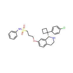 O=S(=O)(CCCOc1ccc2c(c1)[C@H](C1(c3ccc(Cl)cc3)CCC1)NCC2)Nc1ccccc1 ZINC000114979873