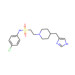 O=S(=O)(CCN1CCC(Cc2c[nH]cn2)CC1)Nc1ccc(Cl)cc1 ZINC000028563529