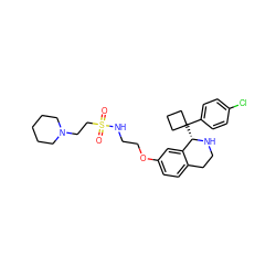 O=S(=O)(CCN1CCCCC1)NCCOc1ccc2c(c1)[C@H](C1(c3ccc(Cl)cc3)CCC1)NCC2 ZINC000117333364