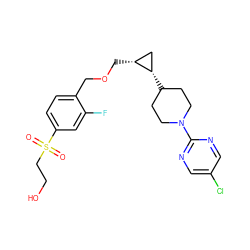 O=S(=O)(CCO)c1ccc(COC[C@@H]2C[C@@H]2C2CCN(c3ncc(Cl)cn3)CC2)c(F)c1 ZINC000205509676