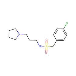 O=S(=O)(Cc1ccc(Cl)cc1)NCCCN1CCCC1 ZINC000013670447