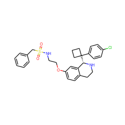 O=S(=O)(Cc1ccccc1)NCCOc1ccc2c(c1)[C@H](C1(c3ccc(Cl)cc3)CCC1)NCC2 ZINC000114980883