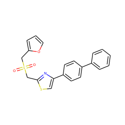 O=S(=O)(Cc1ccco1)Cc1nc(-c2ccc(-c3ccccc3)cc2)cs1 ZINC000001037733