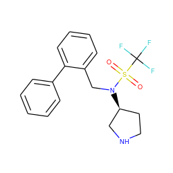 O=S(=O)(N(Cc1ccccc1-c1ccccc1)[C@H]1CCNC1)C(F)(F)F ZINC000040404558