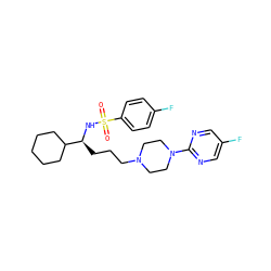O=S(=O)(N[C@@H](CCCN1CCN(c2ncc(F)cn2)CC1)C1CCCCC1)c1ccc(F)cc1 ZINC000029569575