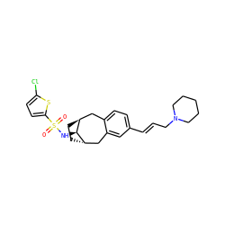 O=S(=O)(N[C@H]1[C@H]2CC[C@H]1Cc1cc(/C=C/CN3CCCCC3)ccc1C2)c1ccc(Cl)s1 ZINC000101027786