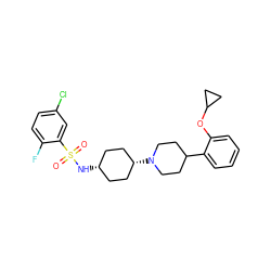 O=S(=O)(N[C@H]1CC[C@@H](N2CCC(c3ccccc3OC3CC3)CC2)CC1)c1cc(Cl)ccc1F ZINC000101086056