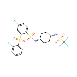 O=S(=O)(N[C@H]1CC[C@@H](NS(=O)(=O)C(F)(F)F)CC1)c1ccc(Cl)cc1S(=O)(=O)c1ccccc1F ZINC000101311384