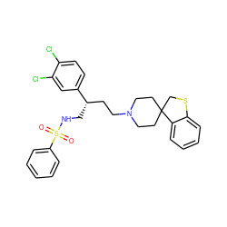 O=S(=O)(NC[C@@H](CCN1CCC2(CC1)CSc1ccccc12)c1ccc(Cl)c(Cl)c1)c1ccccc1 ZINC000026579972