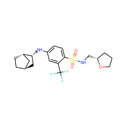 O=S(=O)(NC[C@@H]1CCCO1)c1ccc(N[C@@H]2C[C@H]3CC[C@H]2C3)cc1C(F)(F)F ZINC001772592648