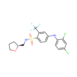 O=S(=O)(NC[C@@H]1CCCO1)c1ccc(Nc2ccc(Cl)cc2Cl)cc1C(F)(F)F ZINC000145085377