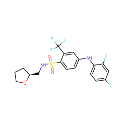 O=S(=O)(NC[C@@H]1CCCO1)c1ccc(Nc2ccc(F)cc2F)cc1C(F)(F)F ZINC000143488050