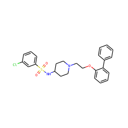 O=S(=O)(NC1CCN(CCOc2ccccc2-c2ccccc2)CC1)c1cccc(Cl)c1 ZINC000653792993