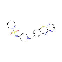 O=S(=O)(NC1CCN(Cc2ccc3c(c2)Nc2nccnc2S3)CC1)N1CCCCC1 ZINC000136975449