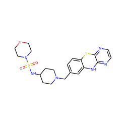 O=S(=O)(NC1CCN(Cc2ccc3c(c2)Nc2nccnc2S3)CC1)N1CCOCC1 ZINC000135789836