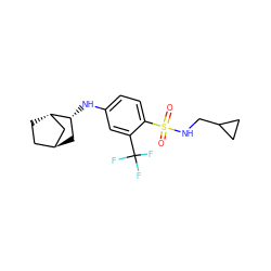 O=S(=O)(NCC1CC1)c1ccc(N[C@@H]2C[C@H]3CC[C@H]2C3)cc1C(F)(F)F ZINC001772605792