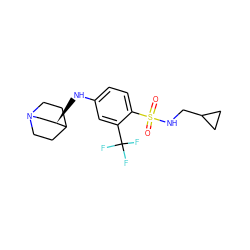 O=S(=O)(NCC1CC1)c1ccc(N[C@@H]2CN3CCC2CC3)cc1C(F)(F)F ZINC000146034952