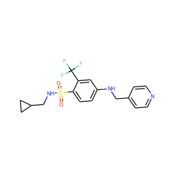 O=S(=O)(NCC1CC1)c1ccc(NCc2ccncc2)cc1C(F)(F)F ZINC000145950698