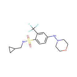 O=S(=O)(NCC1CC1)c1ccc(NN2CCOCC2)cc1C(F)(F)F ZINC000035683197