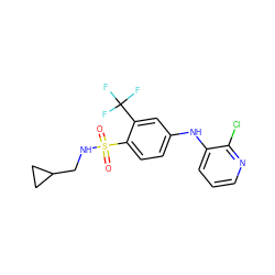 O=S(=O)(NCC1CC1)c1ccc(Nc2cccnc2Cl)cc1C(F)(F)F ZINC000146064424