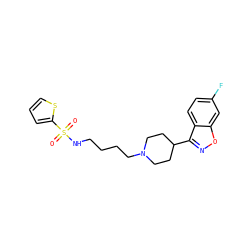 O=S(=O)(NCCCCN1CCC(c2noc3cc(F)ccc23)CC1)c1cccs1 ZINC000114599223