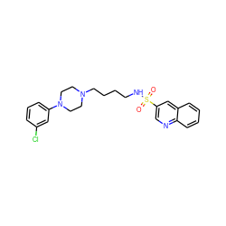 O=S(=O)(NCCCCN1CCN(c2cccc(Cl)c2)CC1)c1cnc2ccccc2c1 ZINC000073274863