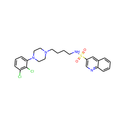 O=S(=O)(NCCCCN1CCN(c2cccc(Cl)c2Cl)CC1)c1cnc2ccccc2c1 ZINC000095594558