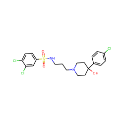 O=S(=O)(NCCCN1CCC(O)(c2ccc(Cl)cc2)CC1)c1ccc(Cl)c(Cl)c1 ZINC000029125725