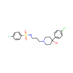 O=S(=O)(NCCCN1CCC(O)(c2ccc(Cl)cc2)CC1)c1ccc(F)cc1 ZINC000029125463