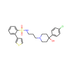 O=S(=O)(NCCCN1CCC(O)(c2ccc(Cl)cc2)CC1)c1ccccc1-c1ccsc1 ZINC000029125837