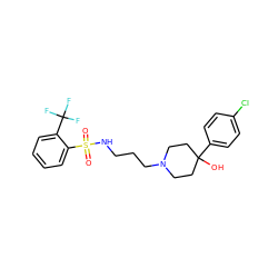 O=S(=O)(NCCCN1CCC(O)(c2ccc(Cl)cc2)CC1)c1ccccc1C(F)(F)F ZINC000029125419