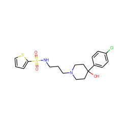 O=S(=O)(NCCCN1CCC(O)(c2ccc(Cl)cc2)CC1)c1cccs1 ZINC000029125889