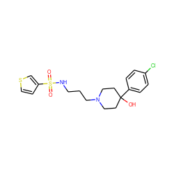 O=S(=O)(NCCCN1CCC(O)(c2ccc(Cl)cc2)CC1)c1ccsc1 ZINC000029125884