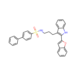 O=S(=O)(NCCCc1c(-c2cc3ccccc3o2)[nH]c2ccccc12)c1ccc(-c2ccccc2)cc1 ZINC000014978393