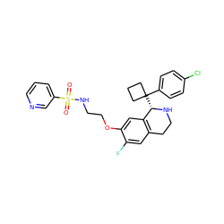 O=S(=O)(NCCOc1cc2c(cc1F)CCN[C@H]2C1(c2ccc(Cl)cc2)CCC1)c1cccnc1 ZINC000114978131