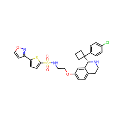 O=S(=O)(NCCOc1ccc2c(c1)[C@H](C1(c3ccc(Cl)cc3)CCC1)NCC2)c1ccc(-c2ccon2)s1 ZINC000117351170