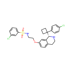 O=S(=O)(NCCOc1ccc2c(c1)[C@H](C1(c3ccc(Cl)cc3)CCC1)NCC2)c1cccc(Cl)c1 ZINC000114978507