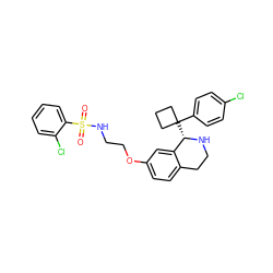 O=S(=O)(NCCOc1ccc2c(c1)[C@H](C1(c3ccc(Cl)cc3)CCC1)NCC2)c1ccccc1Cl ZINC000114979411