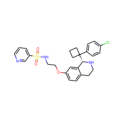 O=S(=O)(NCCOc1ccc2c(c1)[C@H](C1(c3ccc(Cl)cc3)CCC1)NCC2)c1cccnc1 ZINC000114979866