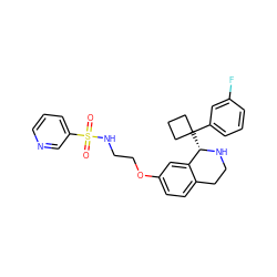 O=S(=O)(NCCOc1ccc2c(c1)[C@H](C1(c3cccc(F)c3)CCC1)NCC2)c1cccnc1 ZINC000114979136